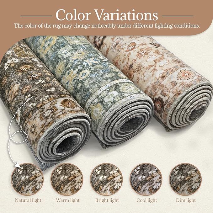 2'x6' Washable Runner Rug Utral Soft Lightweight Vintage Boho Distressed Non-Slip Backing,Low Pile Stain Resistant Farmhouse Rug for High-Traffic Hallway, Kitchen & Laundry