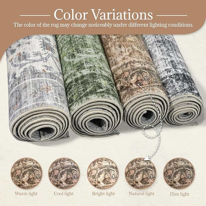 2'x6' Washable Runner Rug Utral Soft Lightweight Vintage Boho Distressed Non-Slip Backing,Low Pile Stain Resistant Farmhouse Rug for High-Traffic Hallway, Kitchen & Laundry