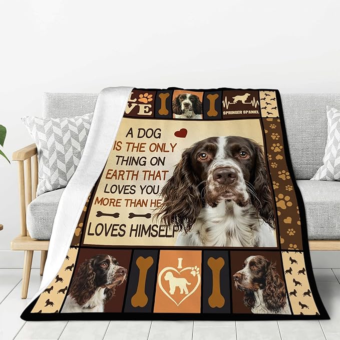 Springer Spaniel Blanket Dog Throw Blanket Cozy Fleece Flannel Bedding Springer Spaniel Gifts for Women Men Boys Girls Adult Lover Stuff Plush for Couch Sofa Bed Decor 50"X40"