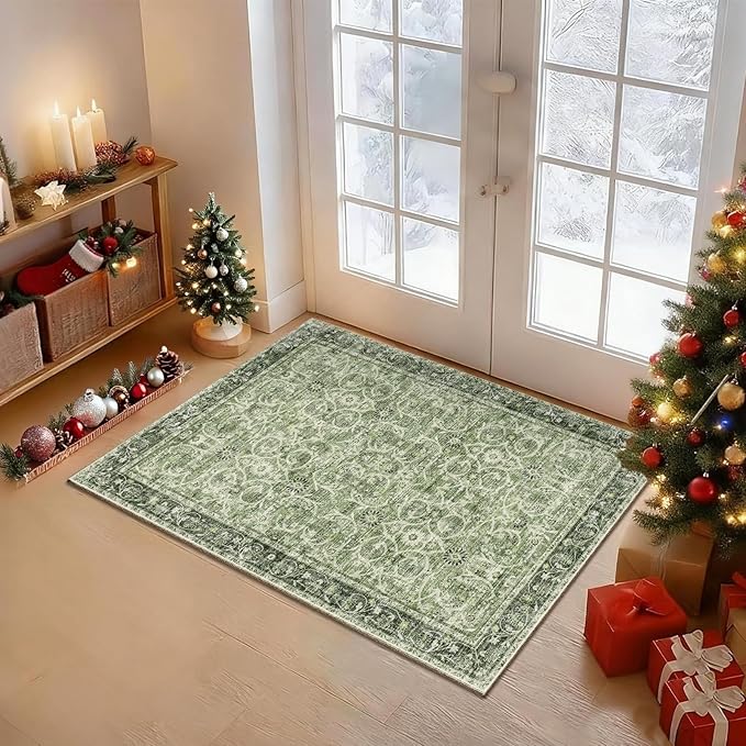 Washable 2'x3' Non Slip Rug Vintage Soft Low Pile Lightweight Boho Area Rugs for High-Traffic Areas (Entryway, Kitchen, Hallway), Farmhouse Decor