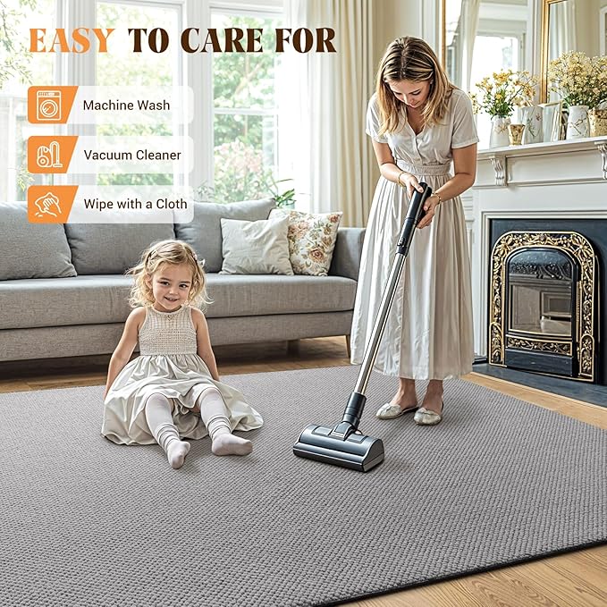 Shilucheng Wool Rug 4.7x7 Non-Slip, Blend 80% Wool and 20% Cotton Rugs for Living Room, Bedroom, Dinning Room, Soft Durable Cotton Backing Modern Area Rug (Gray)