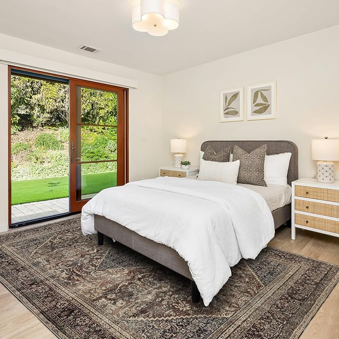 Area Rug 9×12, Large Vintage Boho Rug,Ultra-Soft Low Pile, Washable, Non Slip,Stain Resistant, Printed Carpet for Living Room Bedrooms Playroom Office Kitchen,Oat/Antiquity