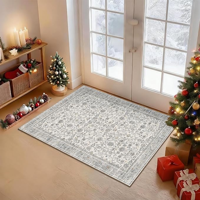 Washable 2'x3' Non Slip Rug Vintage Soft Low Pile Lightweight Boho Area Rugs for High-Traffic Areas (Entryway, Kitchen, Hallway), Farmhouse Decor