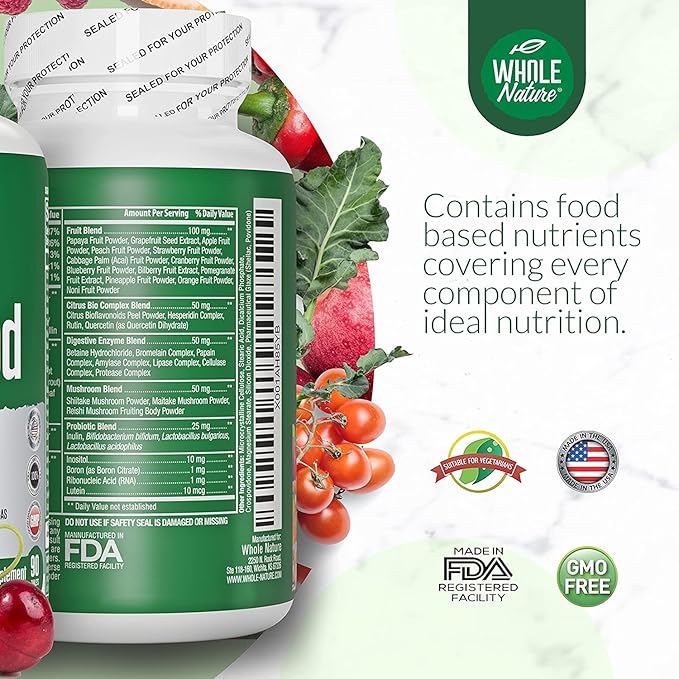 Whole Food Multivitamin for Men and Women Complete Daily Superfood Vitamins Plus Minerals Digestive Enzymes, Probiotics and Omegas. Plant Based Multi Vitamin, Non GMO (2)