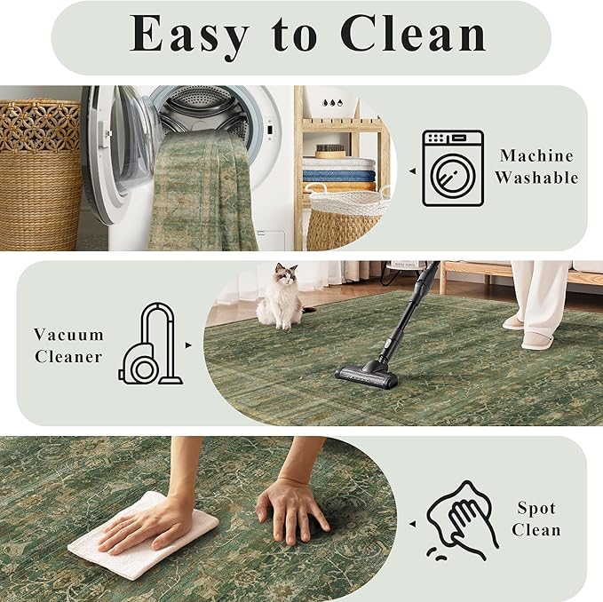 HelloTree 2x3 Entryway Rug Washable Vintage Print Door Mat Kitchen Rugs for Front Door Bedroom Living Room Entrance Small Soft Traditional Distressed Carpet Folable for Room Bedside-Green