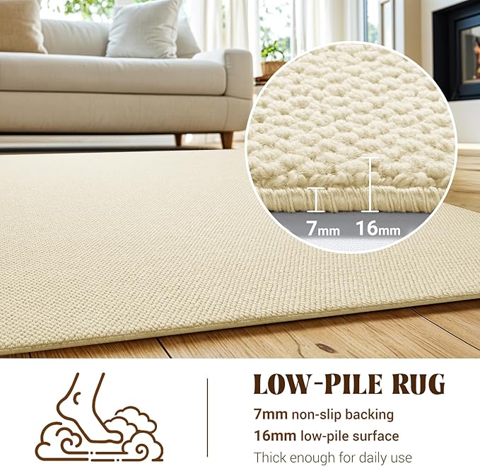 Shilucheng Wool Rug 4.7x7 Non-Slip, Blend 80% Wool and 20% Cotton Rugs for Living Room, Bedroom, Dinning Room, Soft Durable Cotton Backing Modern Area Rug (Beige)