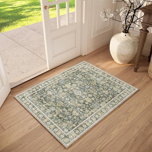 Washable 2'x3' Non Slip Rug Vintage Soft Low Pile Lightweight Boho Area Rugs for High-Traffic Areas (Entryway, Kitchen, Hallway), Farmhouse Decor