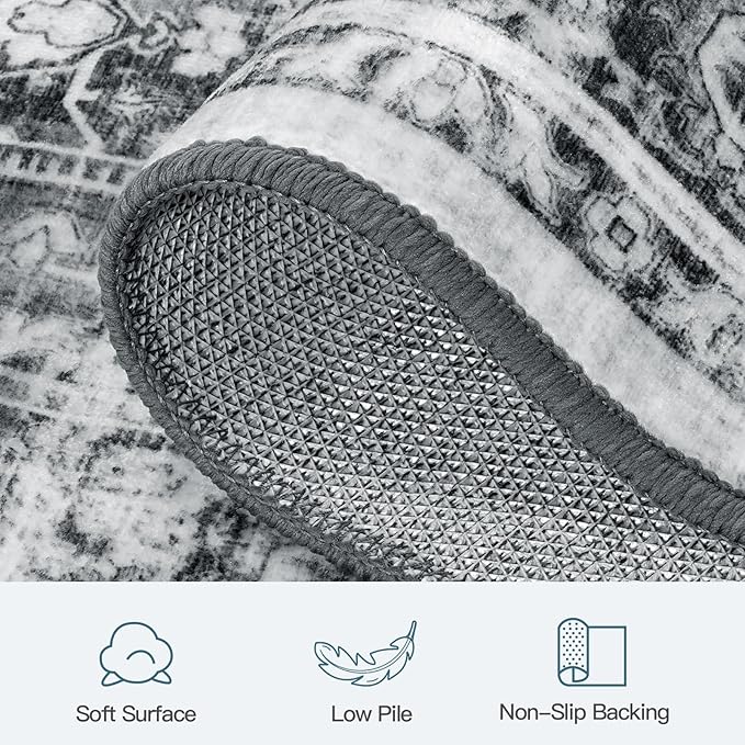 Lofus 2X 6 Runner Rug for Hallways,Grey Washable Runner Rugs with Non Slip Rubber Backing, Low Pile Soft Carpet Runner for Kitchen Bathroom Bedroom Laundry