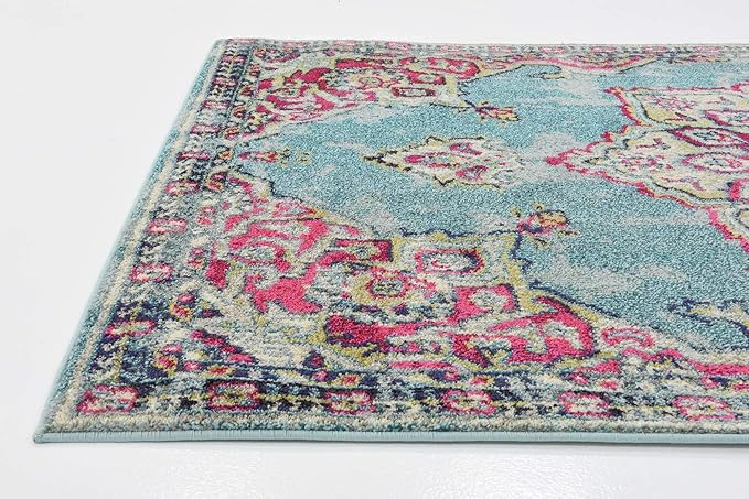 Unique Loom Medici Collection Floral Medallion Traditional Vintage Light Blue Area Rug (5' 0 x 8' 0)