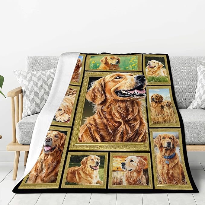 Golden Retriever Gifts Blanket, Dog Throw Blankets, Golden Retriever Gift for Women Men Boys Girls Lover Adult Cozy Fleece Flannel Bedding Stuff Animal Plush for Couch Sofa Bed Decor 60"X50"