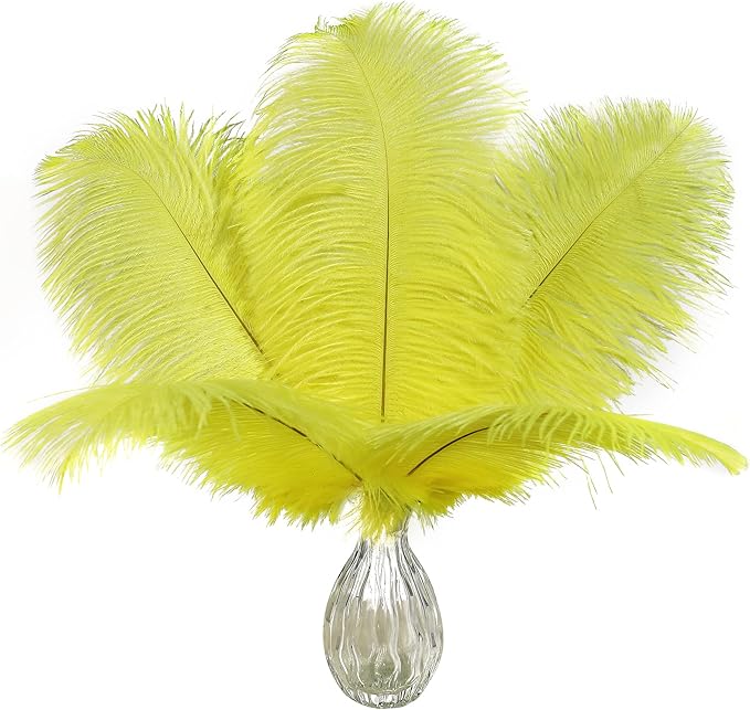 Ballinger Fluorescent Yellow Ostrich Feathers - 24Pcs 12-14inch Long Feathers Bulk for Vase, Party Centerpieces, Mardi Gras Decorations and Home Decor