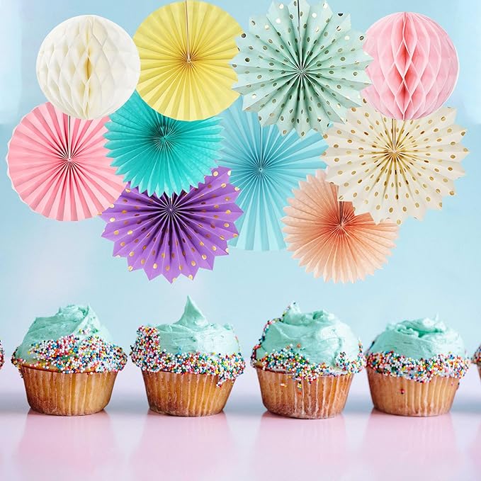 Pastel Rainbow Pink Purple Yellow Peach Party-Decorations - 33pcs Kits Banner,Streamers Tassel Garland,Tissue Pom Poms Honeycomb,Paper Lantern Fans,Birthday Wedding Bridal Baby Shower Decor Hugtmr