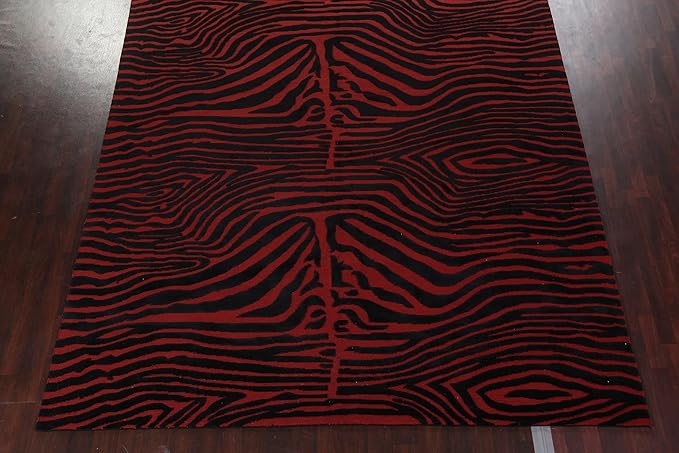 Rug Source Modern Collection 10x12 Nepalese Area Rug, Hand Knotted Red Contemporary Rug, Oriental 100% Wool Carpet for Bedroom, Living Room, Dining Room