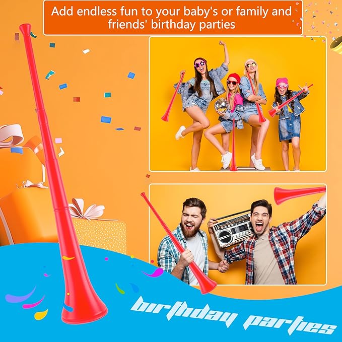 6 Pcs 28 Inch Collapsible Stadium Horn Plastic Vuvuzela Trumpet Horn Blow Noise Maker for Sporting Events Sports Themed Party Supplies (Color set 7)