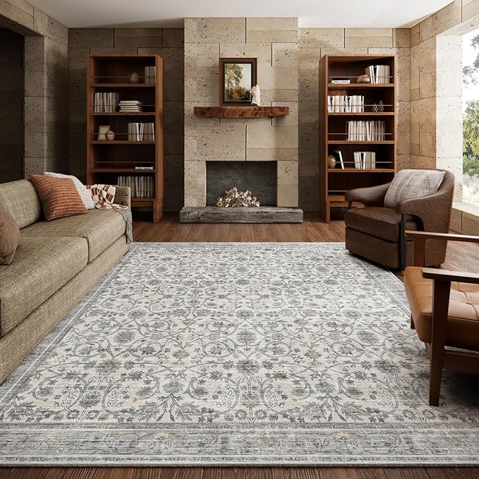 8x10 Washable Area Rugs Ultral Soft Non-Slip Stain Resistant Vintage Boho Large Carpet for High-Traffic Living Room & Dining Room
