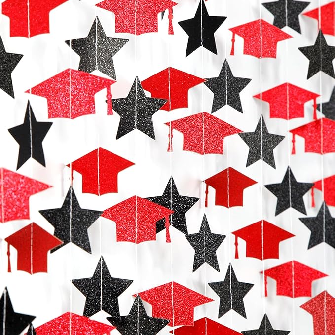 Red-Black Graduation-2026 Class Party-Decorations Garland - Congrats Grad Hat Star Banner Streamers,Senior High School Night College Congratulations Decor Supplies Ouruola