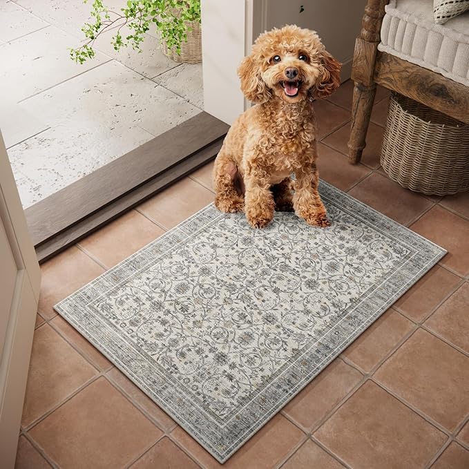 Washable 2'x3' Non Slip Rug Vintage Soft Low Pile Lightweight Boho Area Rugs for High-Traffic Areas (Entryway, Kitchen, Hallway), Farmhouse Decor