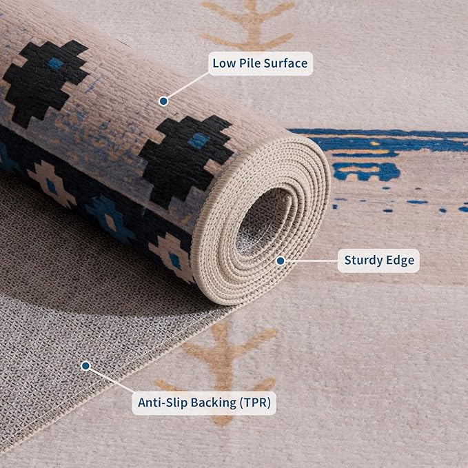 5X8 Area Rug,Washable Vintage Low Pile Rug for Living Room,Non-Slip Rug for Home Decor,Modern Soft Indoor Carpet for Bedroom,Dinning Room,Home Office,Playroom,Countryside