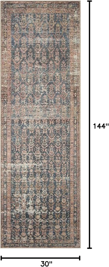 Loloi Amber Lewis Billie Collection BIL-02 Ocean/Brick 2'-6" x 12'-0", 0.19" Thick Runner Rug