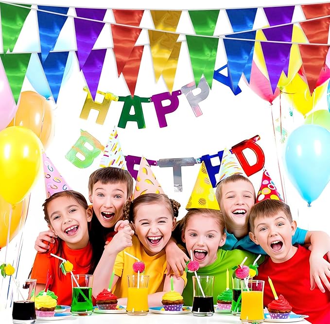 40M/130FT Colorful Triangle Pennant Banner Flag Metallic Fabric Bunting Garland for Christmas Graduation Birthday Wedding Engagement Bachelorette Holiday Halloween Celebration Hen Party Supplies