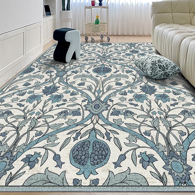 Washable Area Rug 8x10, Large Soft Rugs Vintage Rug for Living Room, Bedroom Rug, Farmhouse, Dining Room, Kids Playroom, Cream Gray Multi