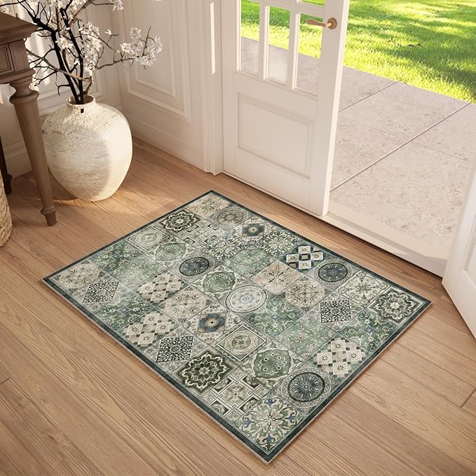 Washable 2'x3' Non Slip Rug Vintage Soft Low Pile Lightweight Small Area Rugs for High-Traffic Areas (Entryway, Kitchen, Hallway), Farmhouse Decor