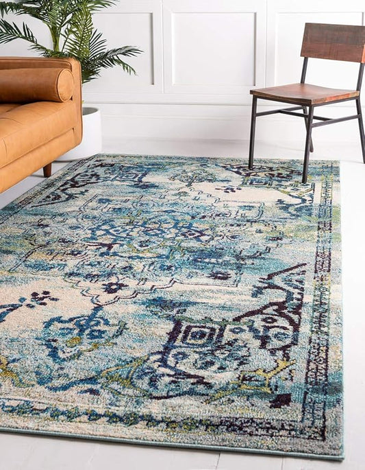 Unique Loom Medici Collection Traditional Medallion Floral Vintage Blue Area Rug (7' 0 x 10' 0)