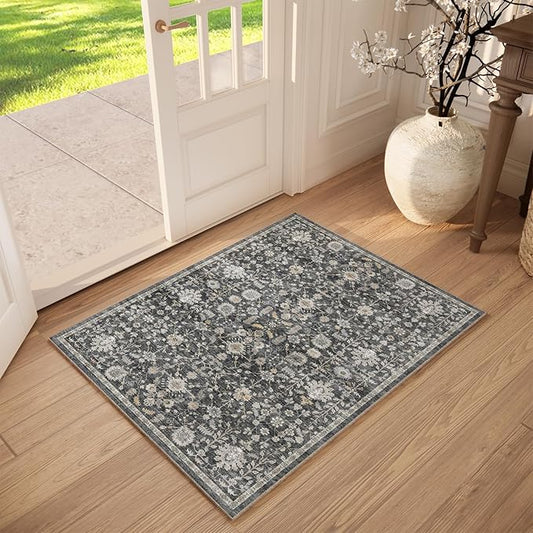 Washable 2'x3' Non Slip Rug Vintage Soft Low Pile Lightweight Boho Area Rugs for High-Traffic Areas (Entryway, Kitchen, Hallway), Farmhouse Decor