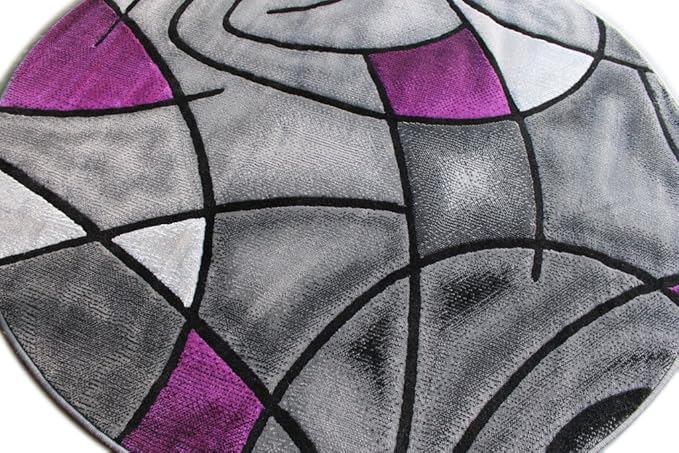 Masada Rugs, Modern Contemporary Round Area Rug, Purple Grey Black (5 Feet X 5 Feet) Round