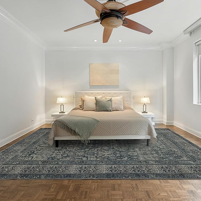 Area Rug 8×10, Large Vintage Boho Rug,Ultra-Soft Low Pile, Washable, Non Slip,Stain Resistant, Printed Carpet for Living Room Bedrooms Playroom Office Kitchen, Moss/Green