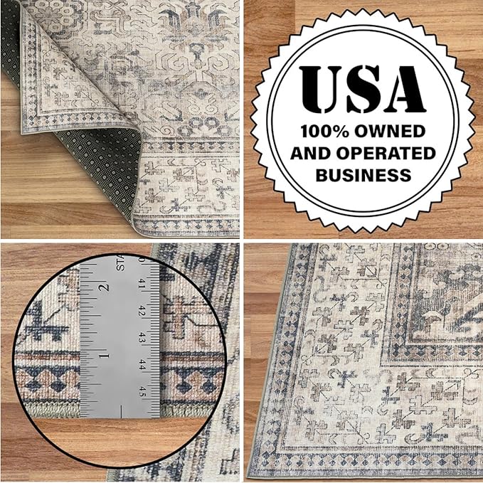 ReaLife Rugs Machine Washable Area Rug - Living Room Bedroom Bathroom Kitchen Entryway Office - Padded Low Pile Stain Resistant Premium - Boho Farmhouse Vintage - Paz - Beige Gray Ivory 5' x 7'