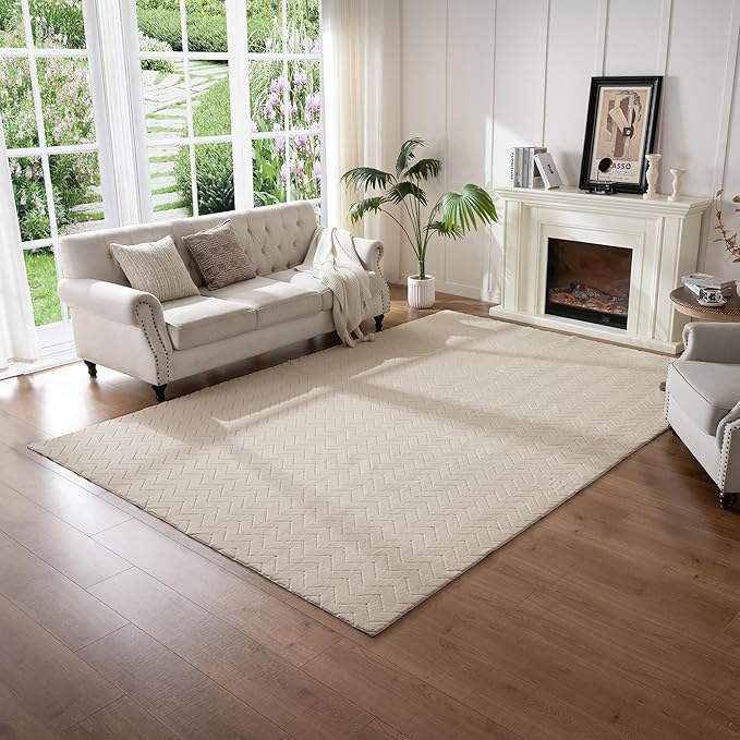 Area Rug 4X6,Washable Area Rugs with Non-Slip TPR Backing Design,Fluffy Soft Feeling, High Traffic,Durable,Area Rug for Living Room,Bedroom,Home Office,Beige