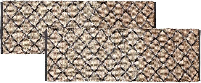 REDEARTH · Jute Cotton Area Rug, Sustainable Handwoven, Non-Shedding, Soft & Durable – Reversible, Neutral Tones for Home Décor in Living Room, Dining, Bedroom (Sierra Loom Black, 2'x6'), Set of 2