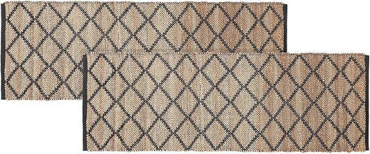REDEARTH · Jute Cotton Area Rug, Sustainable Handwoven, Non-Shedding, Soft & Durable – Reversible, Neutral Tones for Home Décor in Living Room, Dining, Bedroom (Sierra Loom Black, 2'x6'), Set of 2