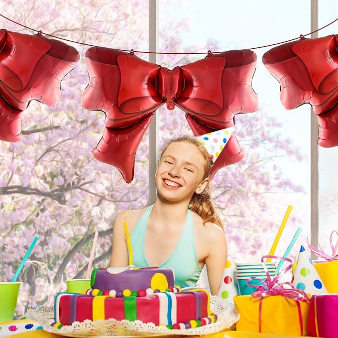 FBQ 3 Pcs Red Bow Balloons Bow Theme Girl Birthday Baby Shower Jumbo Foil Balloon Party Decorations Supplies