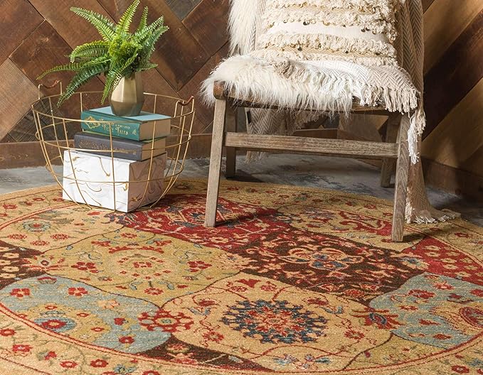 Unique Loom Edinburgh Collection Area Rug - Tulip (8' Round Tan/Red)