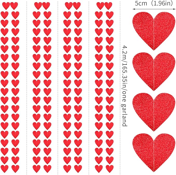 Red Heart Romantic Party-Decorations Garland - 62FT Glitter Special Night Galentines Hanging Streamers Banner, Girl Wedding Anniversary Baby Bridal Shower Birthday Decor Supplies Hugtmr