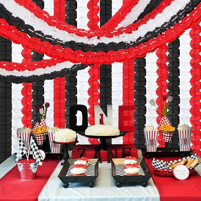 Black White-Red Party-Decorations Streamers Garland - 157Ft Graduation Four-Leaf Clover Hanging Banner,Men Boys Birthday Wedding Baby Bridal Shower Family Gathering Event Supplies Decor Hugtmr