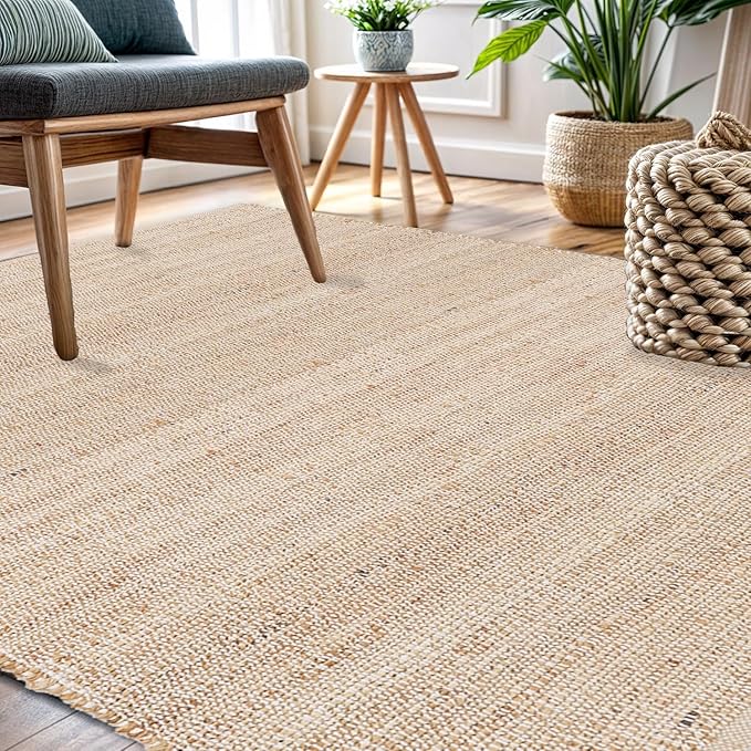 REDEARTH · Jute Cotton Area Rug - 8'x10' Rectangular Rug, Sustainable Handwoven, Non-Shedding, Soft & Durable – Reversible, Neutral Tones for Home Décor in Living Room, Dining Room, Bedroom