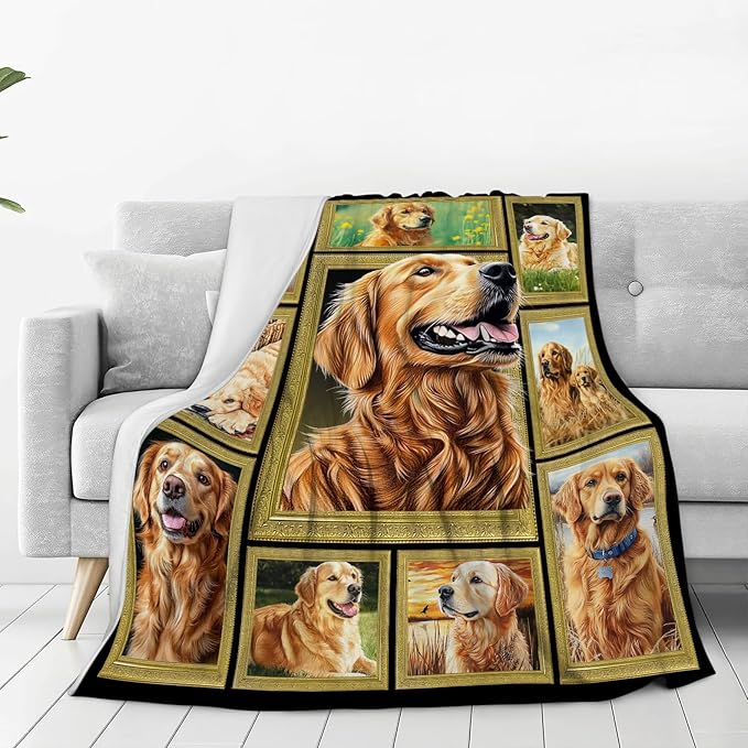 Golden Retriever Gifts Blanket, Dog Throw Blankets, Golden Retriever Gift for Women Men Boys Girls Lover Adult Cozy Fleece Flannel Bedding Stuff Animal Plush for Couch Sofa Bed Decor 80"X60"