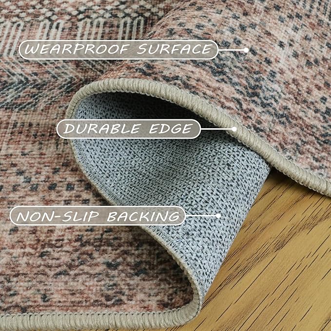 Area Rug 7x9 Antique & Distressed Accent Rugs for Living Room, Bedroom, Entryway & Hallway, No Shed High Traffic Area Home Decor Rug, Low Pile, Soft (Terracotta/Taupe, 7x9)