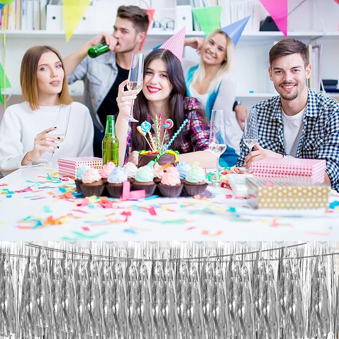6P Silver Foil Fringe Metallic Tassel Streamers Banner Tassel Garland for Parade Floats, Bachelorette, Wedding, Birthday, Graduation, Christmas, Bridal/Baby Shower Party Decorations