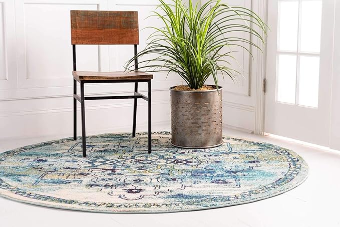 Unique Loom Medici Collection Traditional Medallion Floral Vintage Blue Round Rug (6' 0 x 6' 0)