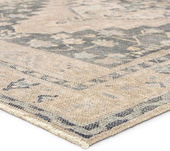 Jaipur Living Machine Washable, Vintage 9x12 Large Area Rug, Boho, Navy and Light Green, Living Room Rug, Bedroom Rug