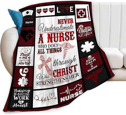 Nurse Gifts Nursing Throw Blanket Cozy Fleece Flannel Bedding LPN Rn Stuff Gifts for Women Female Girls Lover Adult Plush for Couch Sofa Bed Decor 50"X40"
