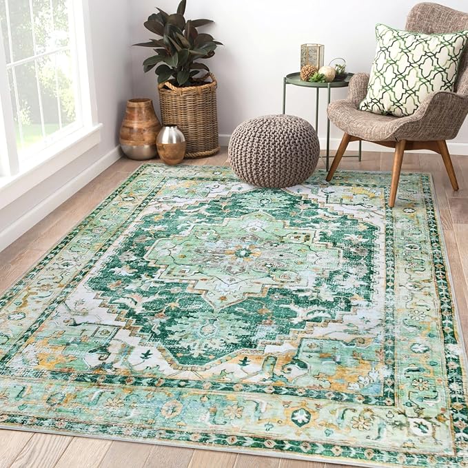 8x10 Boho Area Rug, Machine Washable Area Rugs 8x10 for Living Room (Green)