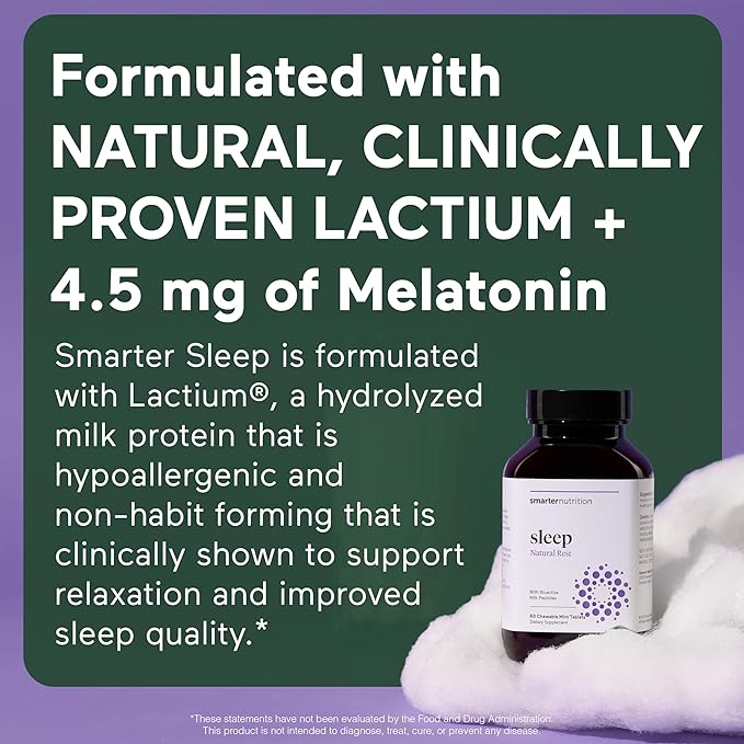 Smarter Nutrition Smarter Sleep Melatonin Dissolvable Tablets 4.5mg + Natural Clinically Proven Lactium® for Sleep & Stress Support - Mint Flavor Melatonin Tablets - Non-GMO-180 Count[90-Day Supply]