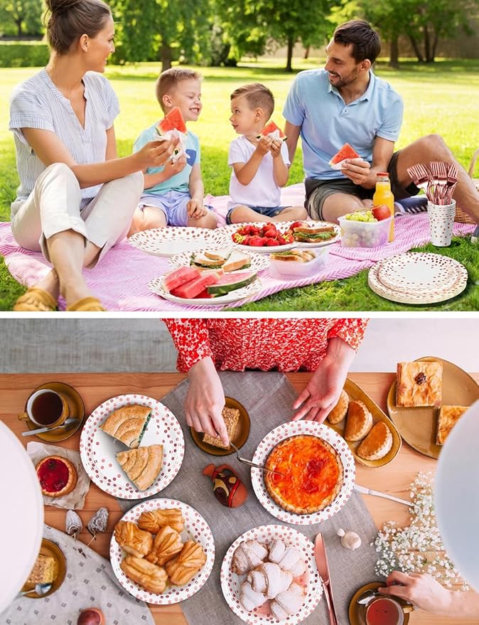 141 Pieces Rose Gold Party Supplies, Disposable Party Decorations Sets Include Paper Plates Napkins Cups, Plastic Forks Knives Spoons, for Baby Shower Birthday Wedding -20 Guests