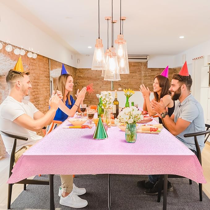 2 pcs Pale Pink Holographic Laser Tablecloths Light Pink Shiny Table Covers 40" x 108" Foil Disposable Rectangle Table cloths for Girl Birthday Party Wedding Anniversary Bachelorette Baby Shower Décor