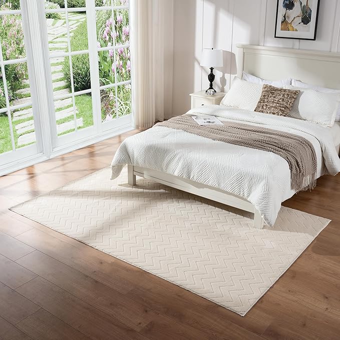 Area Rug 5X8,Washable Area Rugs with Non-Slip TPE Backing Design,Fluffy Soft Feeling, High Traffic,Durable,Easy to Clean Area Rug for Bedroom,Living Room,Home Office,Beige